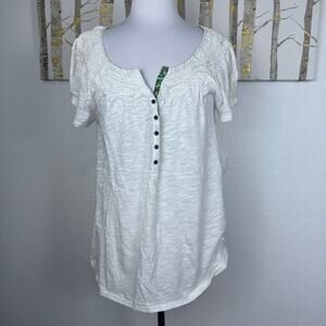 Anthropologie Meadow Rue Ruched Cotton Popover Top Blouse White XL